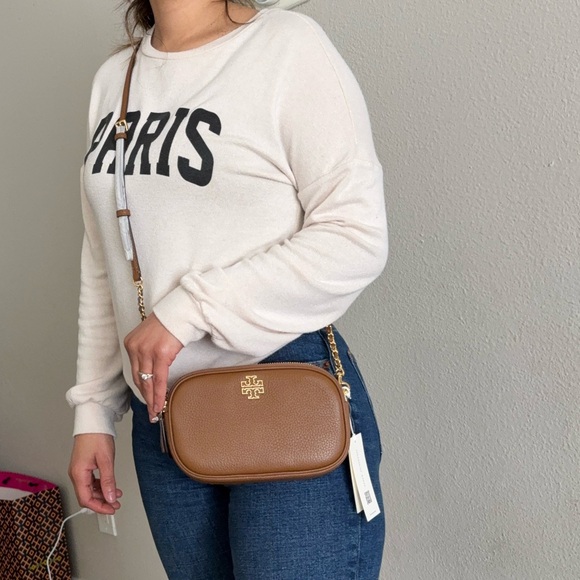 NWT , Tory Burch Britten camera Brown and gold  Leather Crossbody Bag - Picture 14 of 15